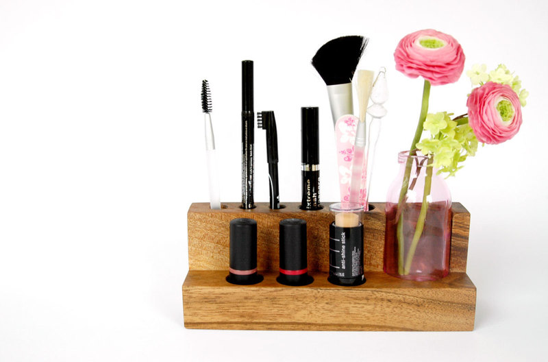 Kosmetikständer mit Blumenvase, Nuss, Aufbewahrung 4