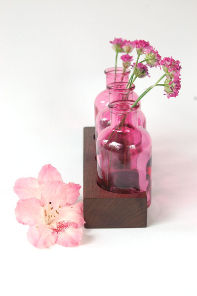 2 Milchkanne aus Nuss rosa Blumenvase Vase 2