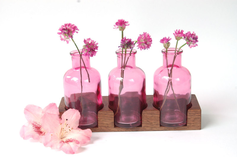 2 Milchkanne aus Nuss rosa Blumenvase Vase 4