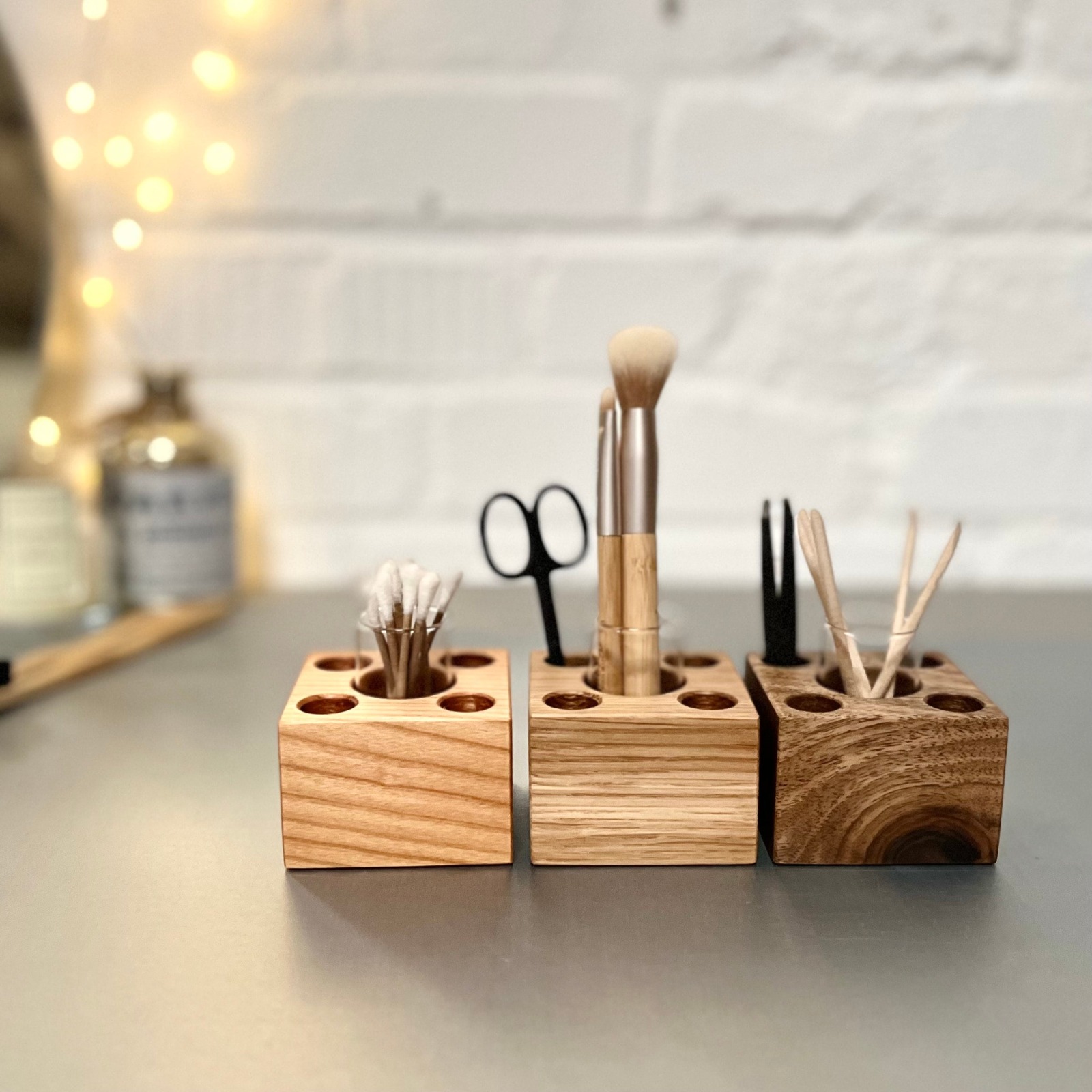 zero waste Bad Organizer aus Holz, Kosmetikständer, Aufbewahrung im dänischen Design,