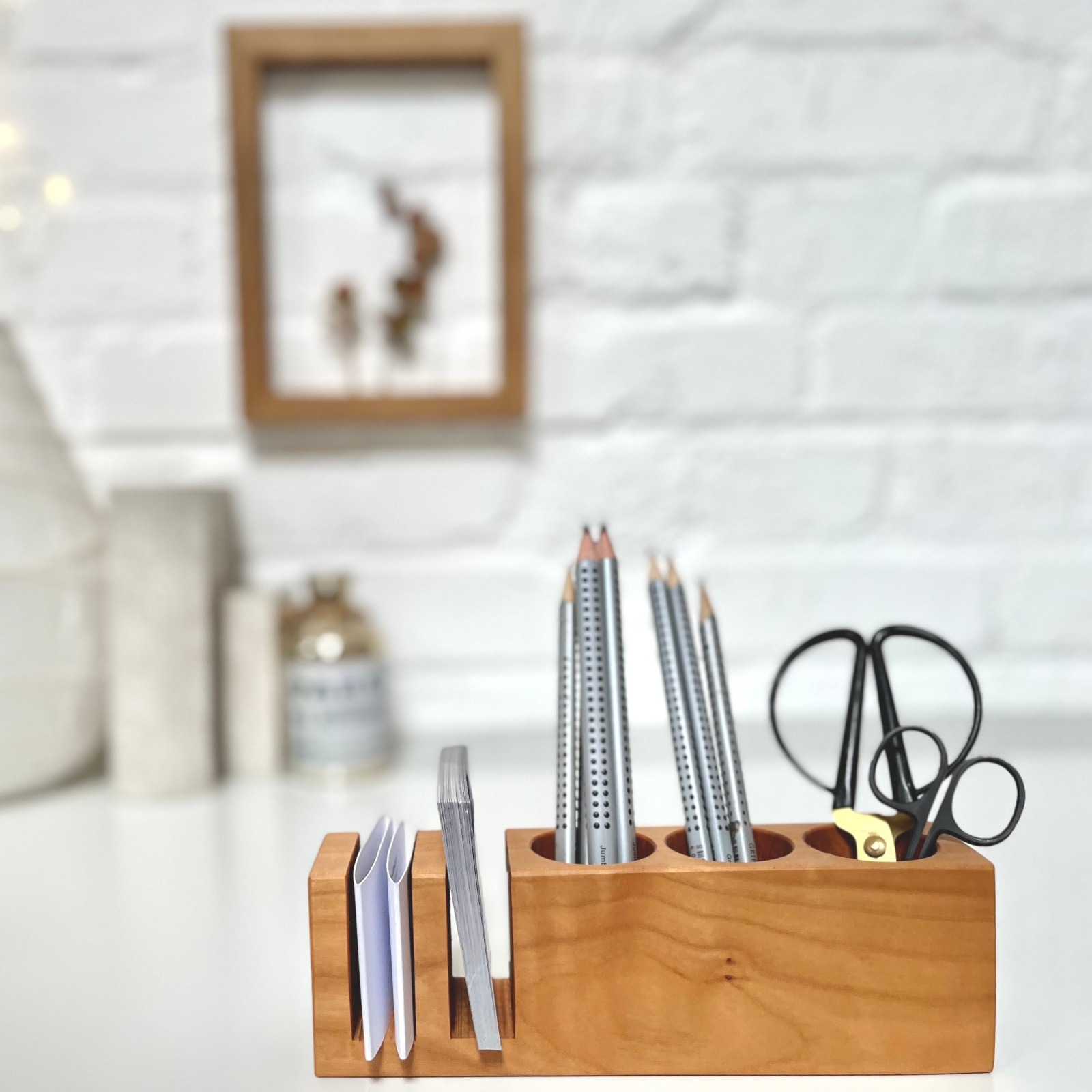 personalisierter Schreibtisch Organizer, Stiftehalter aus Kirsche, Schreibtisch Set, zero waste