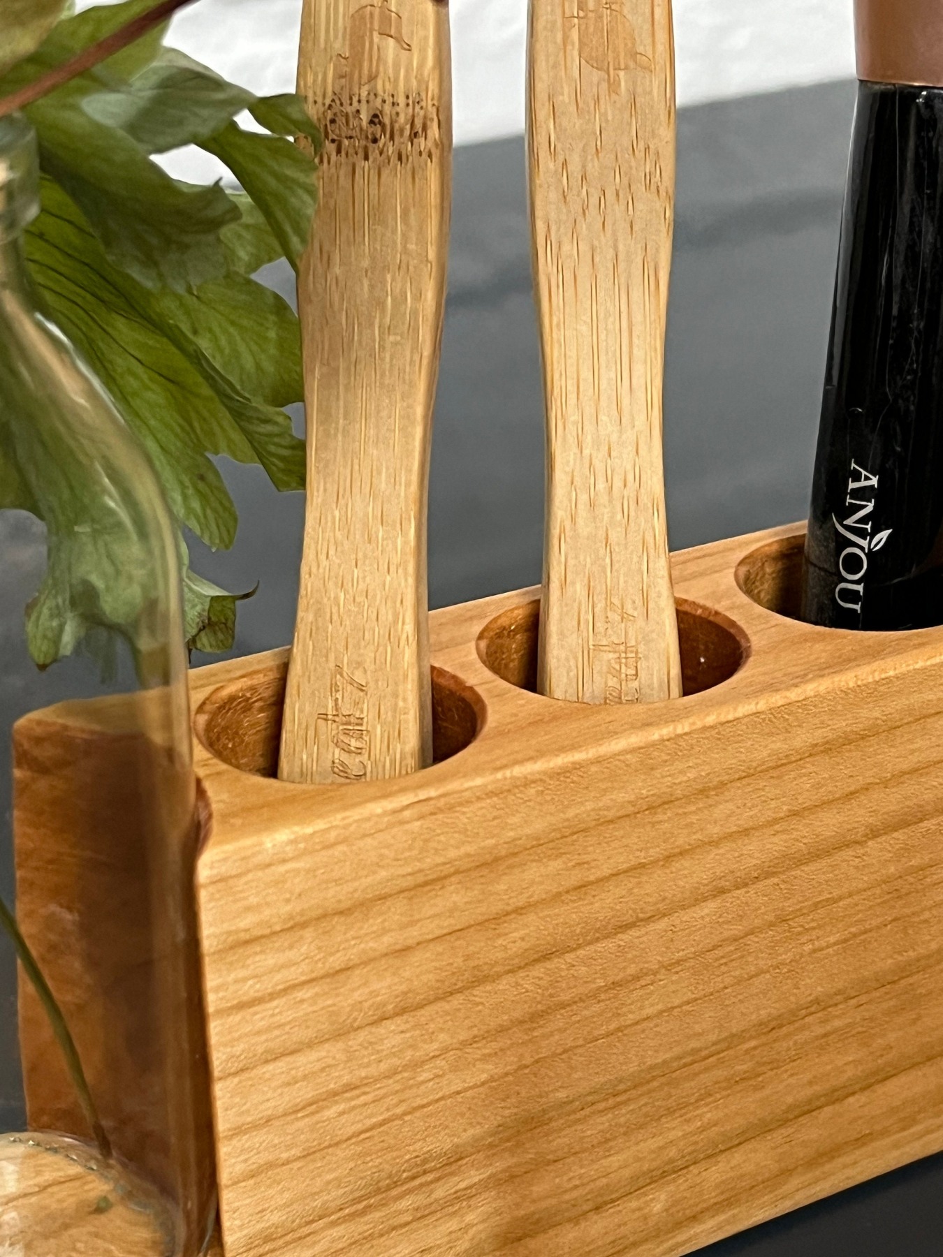 Stiftehalter mit Vase, Schreibtisch Organizer aus Holz, nachhaltige Stiftebox, Jubiläumsgeschenk