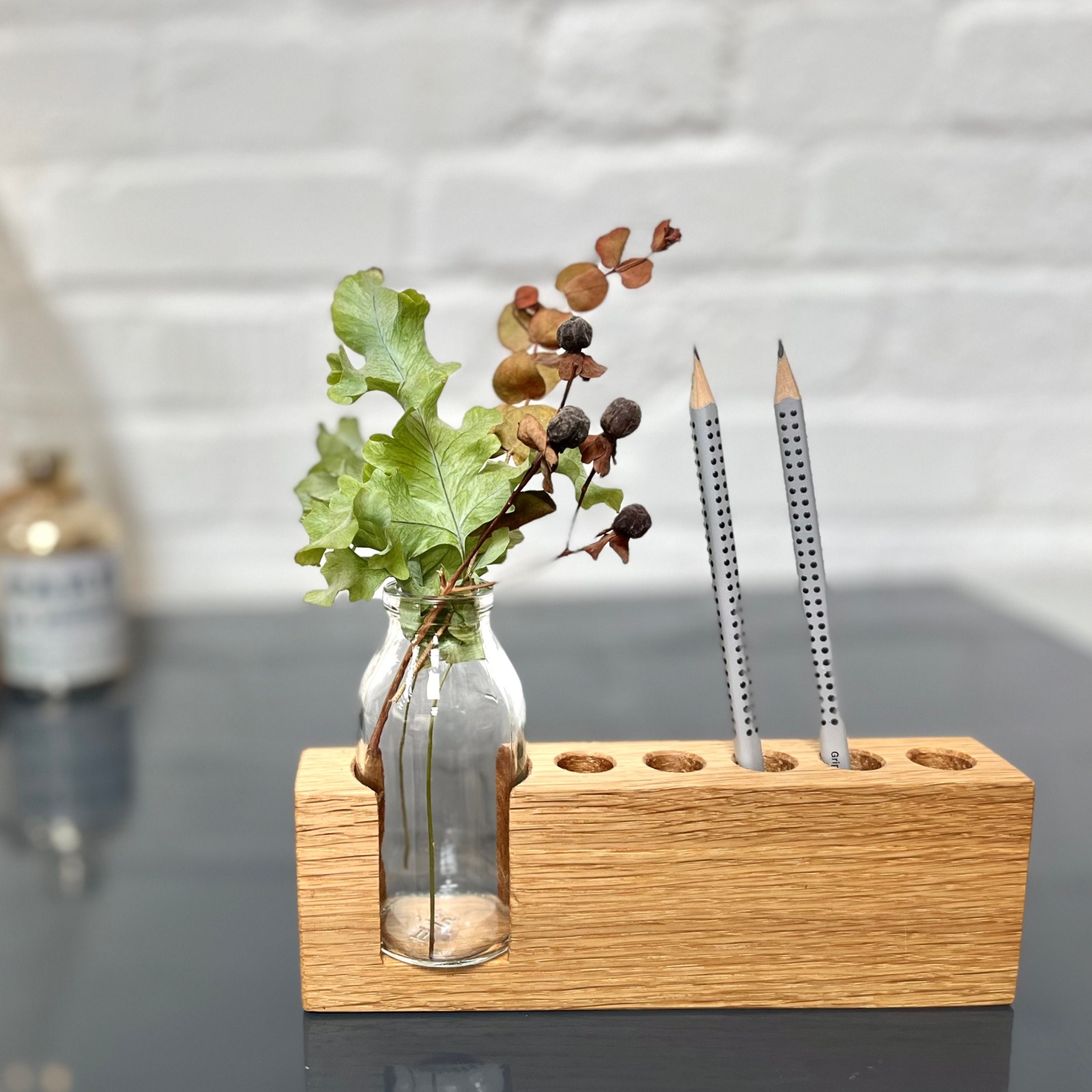 Stiftehalter aus Holz, Schreibtisch Organizer, Homeoffice Aufbewahrung, Vase für Trockenblumen,