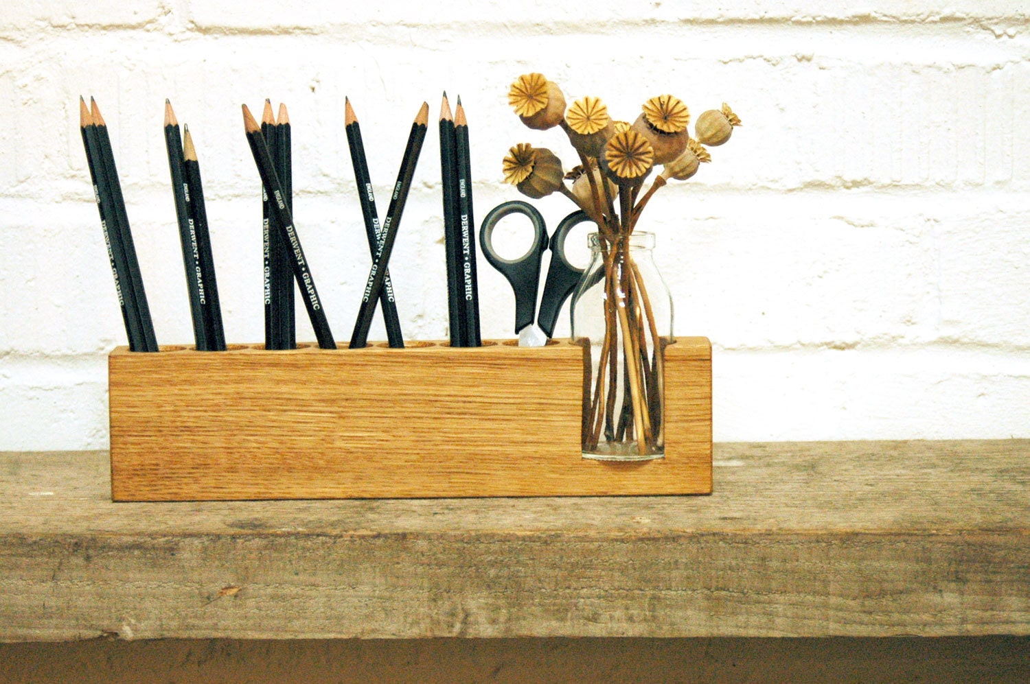 Stiftehalter mit Vase, Schreibtisch Organizer aus Holz, nachhaltige Stiftebox, Jubiläumsgeschenk