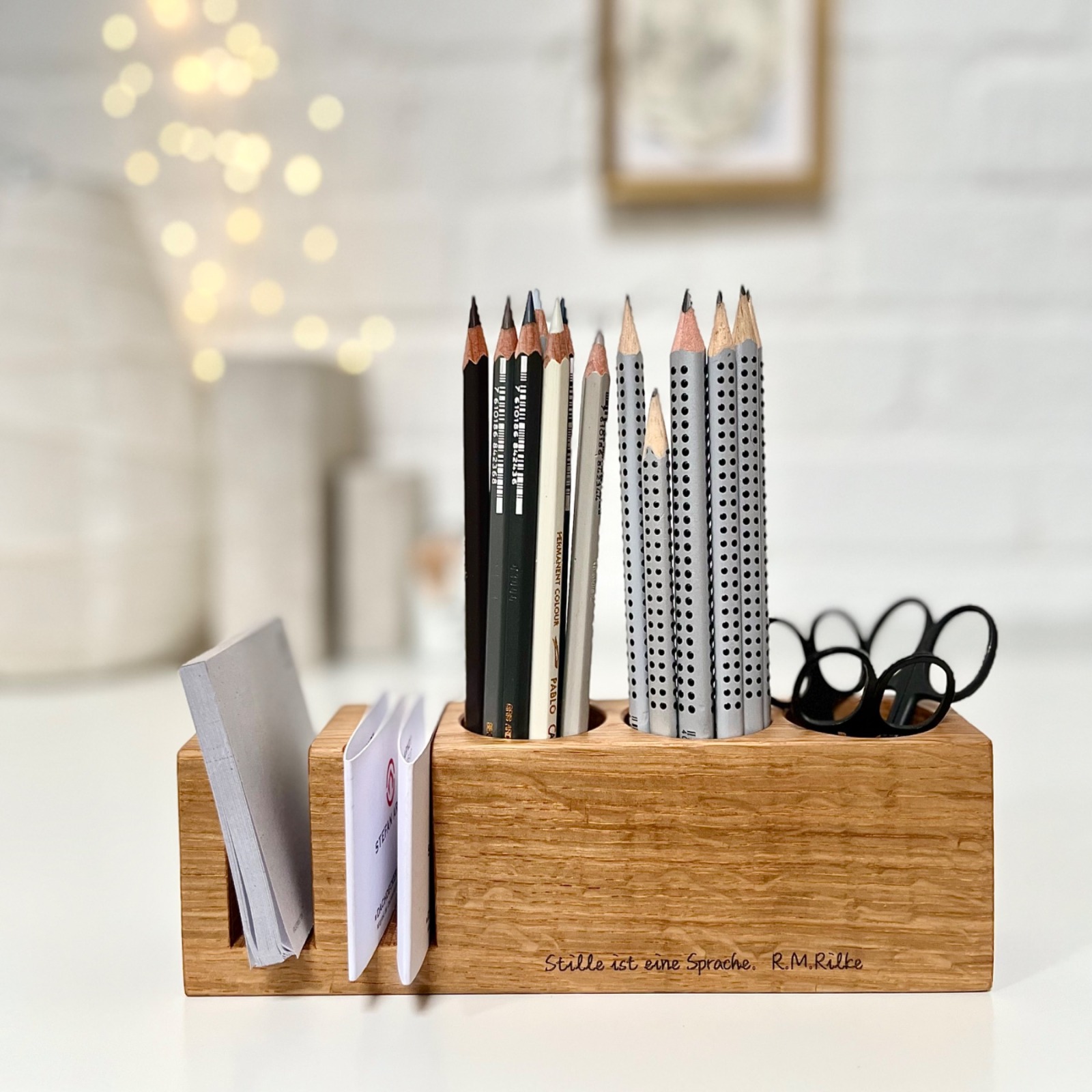 personalisierter Schreibtisch Organizer, Stiftehalter aus Kirsche, Schreibtisch Set, zero waste