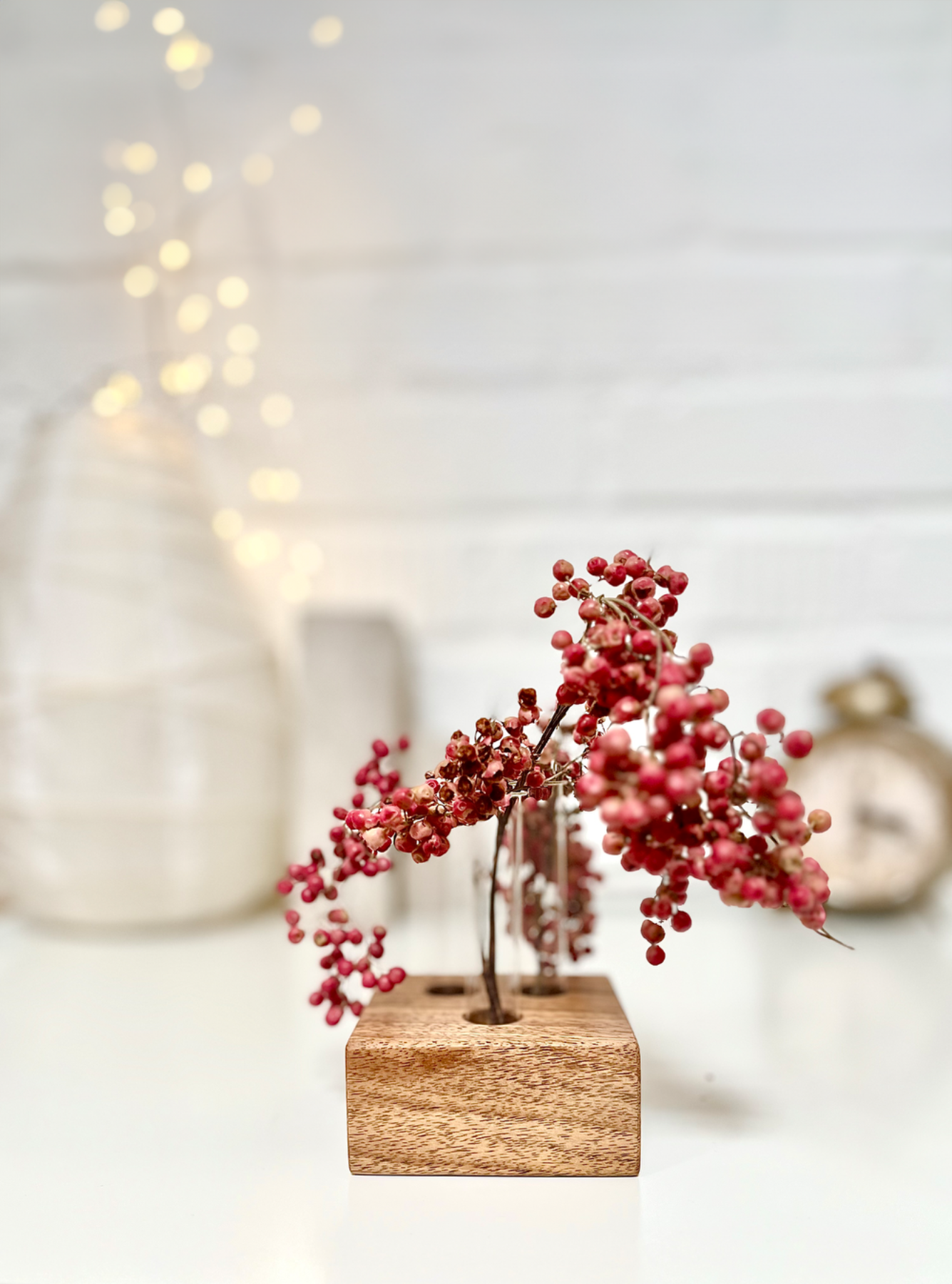 Blumenvase aus Holz mit Reagenzgläsern, kleine Vase für den Hochzeitstisch, Trockenblumen, zero