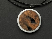 Kette mt Anhänger aus Holz und Aluminium, Holzkette, Silberkette, Tropfen, Träne, Silberholz 3