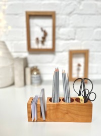 personalisierter Schreibtisch Organizer, Stiftehalter aus Kirsche, Schreibtisch Set, zero waste