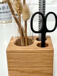 Schreibtisch Organizer aus Holz, nachhaltige Stiftebox mit Vase, zero waste Stifthalter,