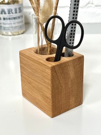 Schreibtisch Organizer aus Holz, nachhaltige Stiftebox mit Vase, zero waste Stifthalter,