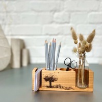 personalisierter Stiftehalter aus Holz, Büro, Schreibtisch Organizer, Homeoffice, Vase für