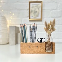 personalisierter Stiftehalter aus Eiche, Kollegin mit Herz, Schreibtisch Organizer, Vase für