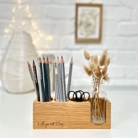 personalisierter Stiftehalter aus Eiche, Büro, Schreibtisch Organizer, Homeoffice, Vase für