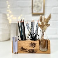 personalisierter Stiftehalter aus Eiche, Büro, Schreibtisch Organizer, Homeoffice, Vase für