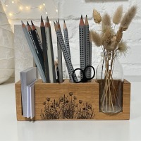 personalisierter Stiftehalter aus Eiche, Büro, Schreibtisch Organizer, Homeoffice, Vase für