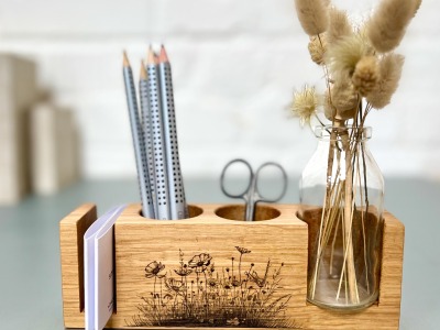 personalisierter Stiftehalter aus Holz, Büro, Schreibtisch Organizer, Homeoffice, Vase für