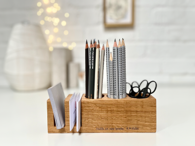 personalisierter Schreibtisch Organizer, Stiftehalter aus Kirsche, Schreibtisch Set, zero waste