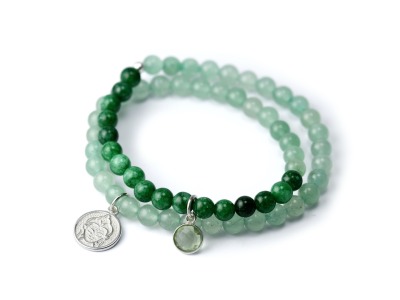 COURAGE SPIRIT - Zweireihiges elastisches Edelstein-Armband mit Aventurin, Jade, Buddha-Coin
