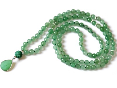 GREEN HARMONY - 108 Perlen-Mala grüne Jade grüner Chrysopras Sterlingsilber Resin