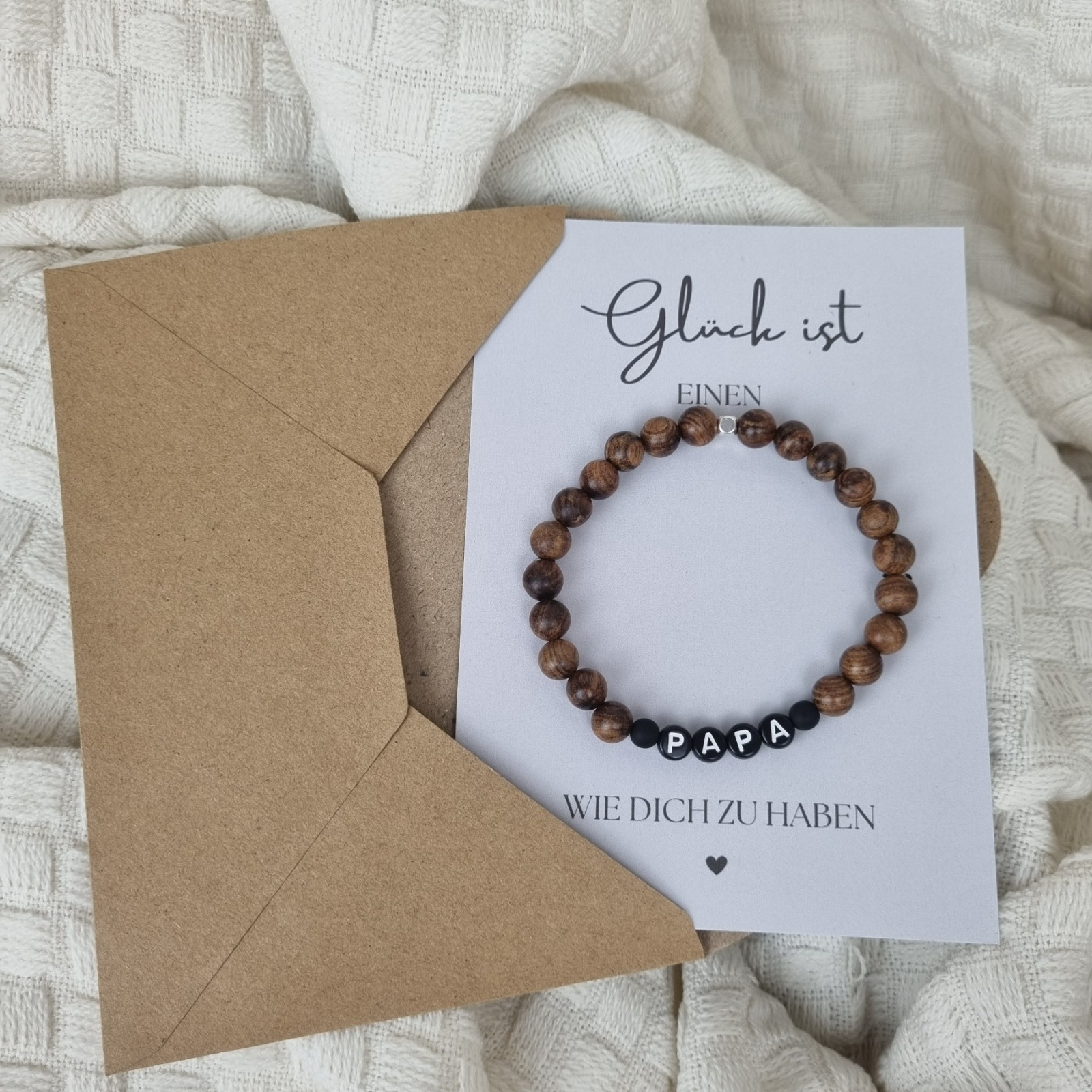 Papa Geschenk | Papa Armband personalisiert mit Karte | Armband mit Sandelholz - Perlen 7
