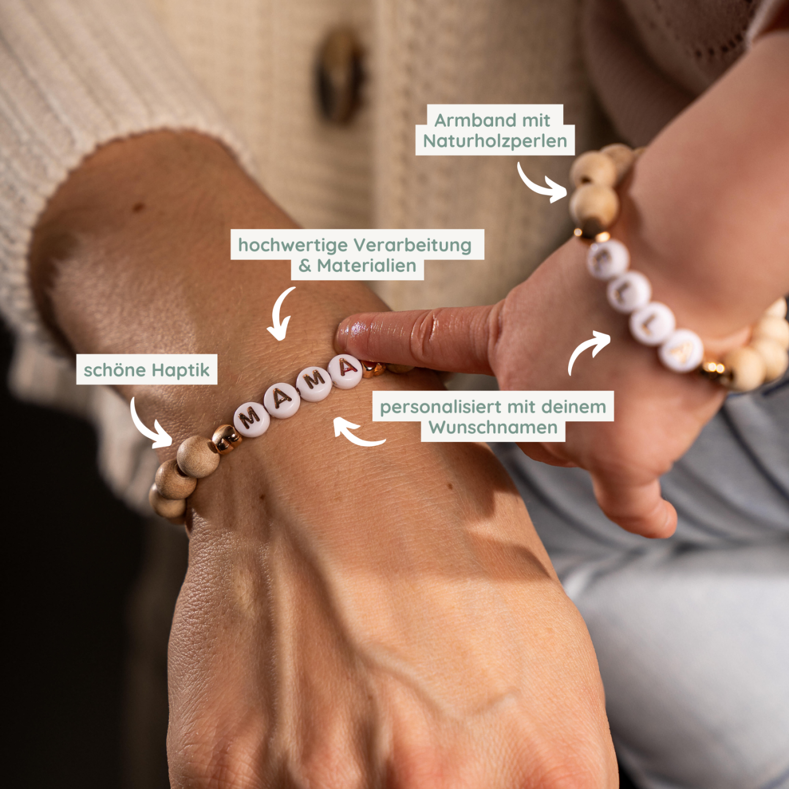 Mama und Mini Armband personalisiert | mit Holzperlen 3
