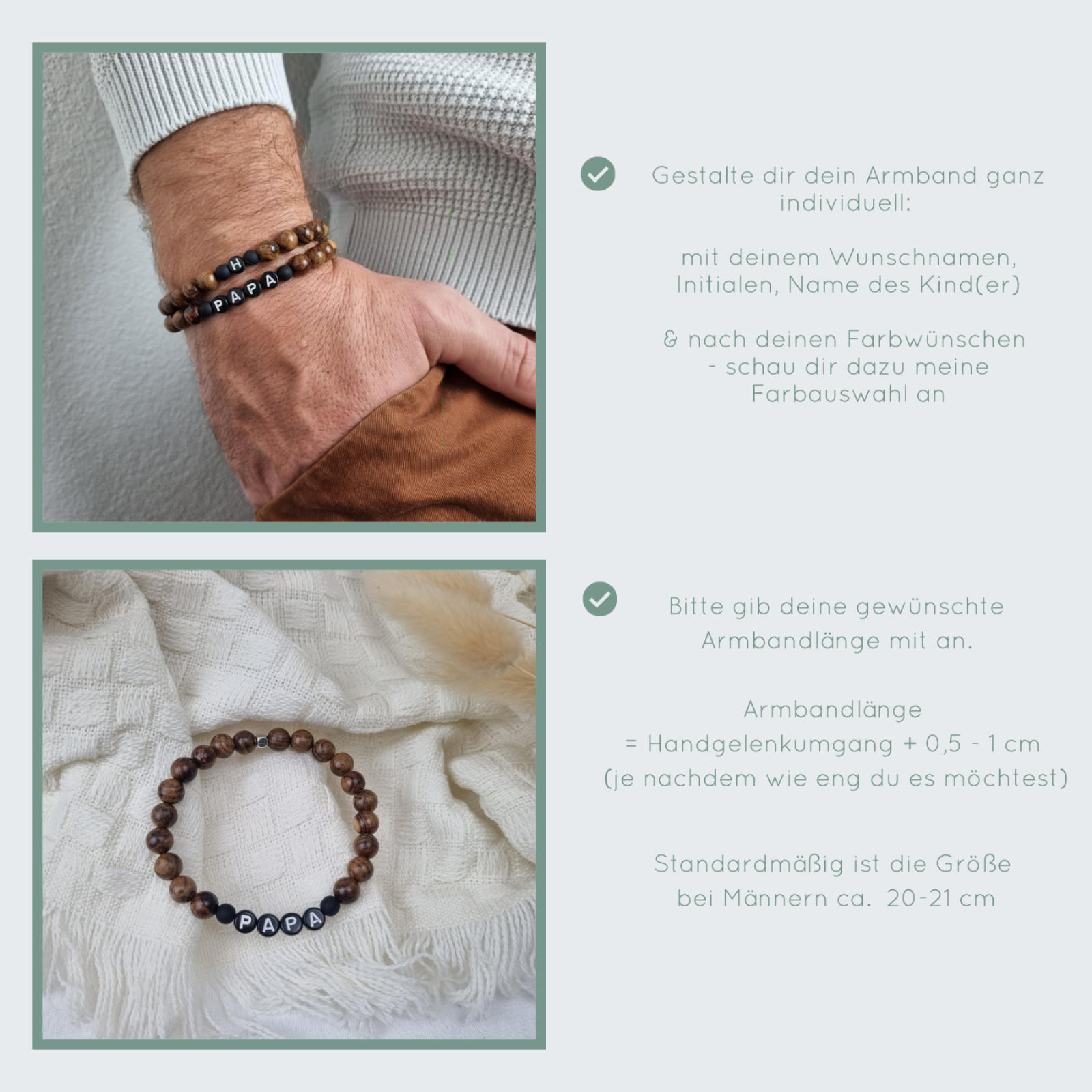 Papa Armband personalisiert | mit Sandelholz - Perlen 3