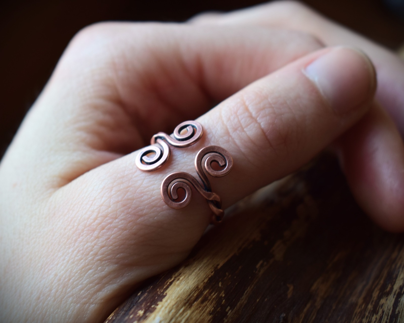 keltischer Fingerring aus Kupfer mit Spiralen für Ringgröße 60 8