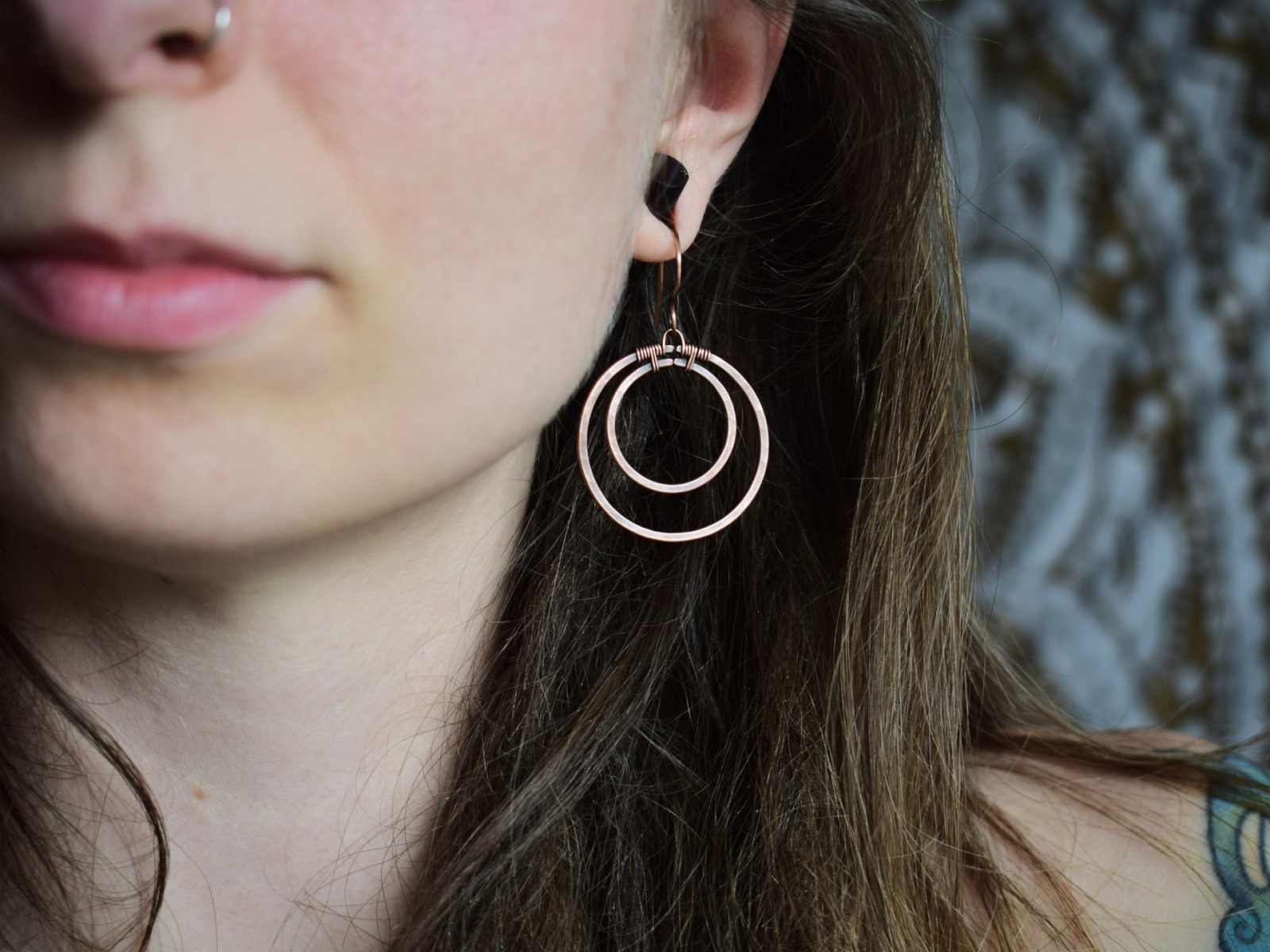 große runde Mond Ohrringe aus Kupfer, keltischer Schmuck 9
