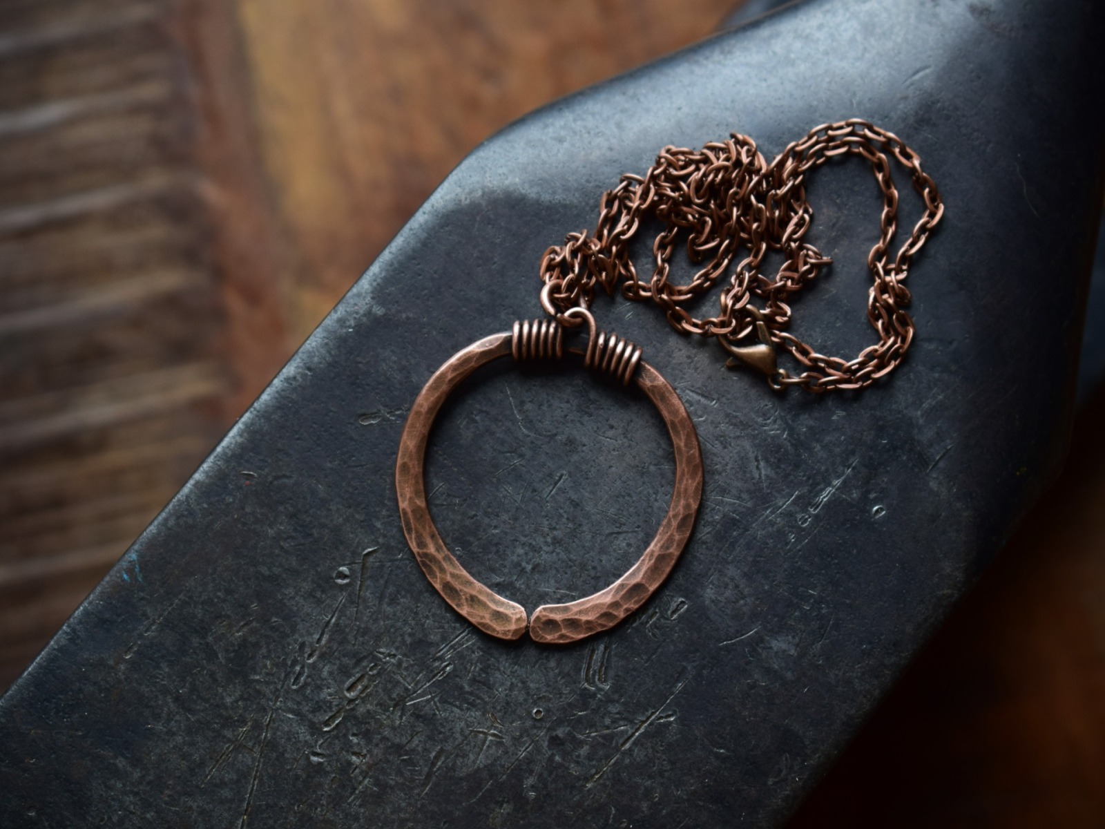 hammered copper circle necklace