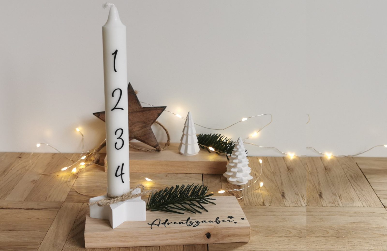 Advent To Go, Adventskranz minimalistisch, Kerze, Sternkerzenhalter aus Raysin, Geschenkideen zur Ad