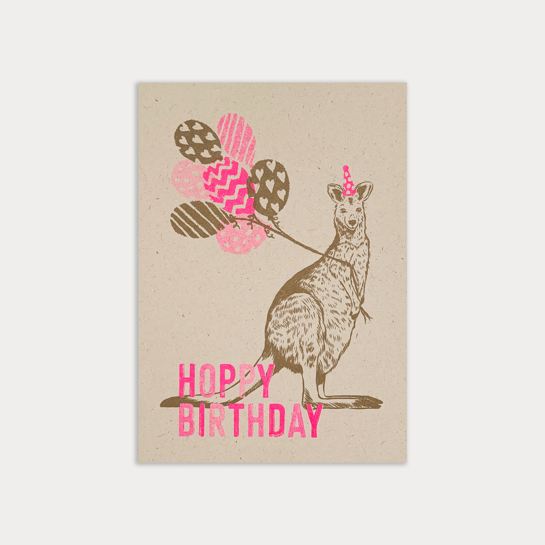 Postkarte, Känguru, Hoppy Birthday