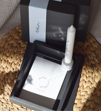 Trauerbox - Trauerkarte Trauerkerze Kerzenhalter schwarz weiß handgemacht Trauergeschenk Stilvolles