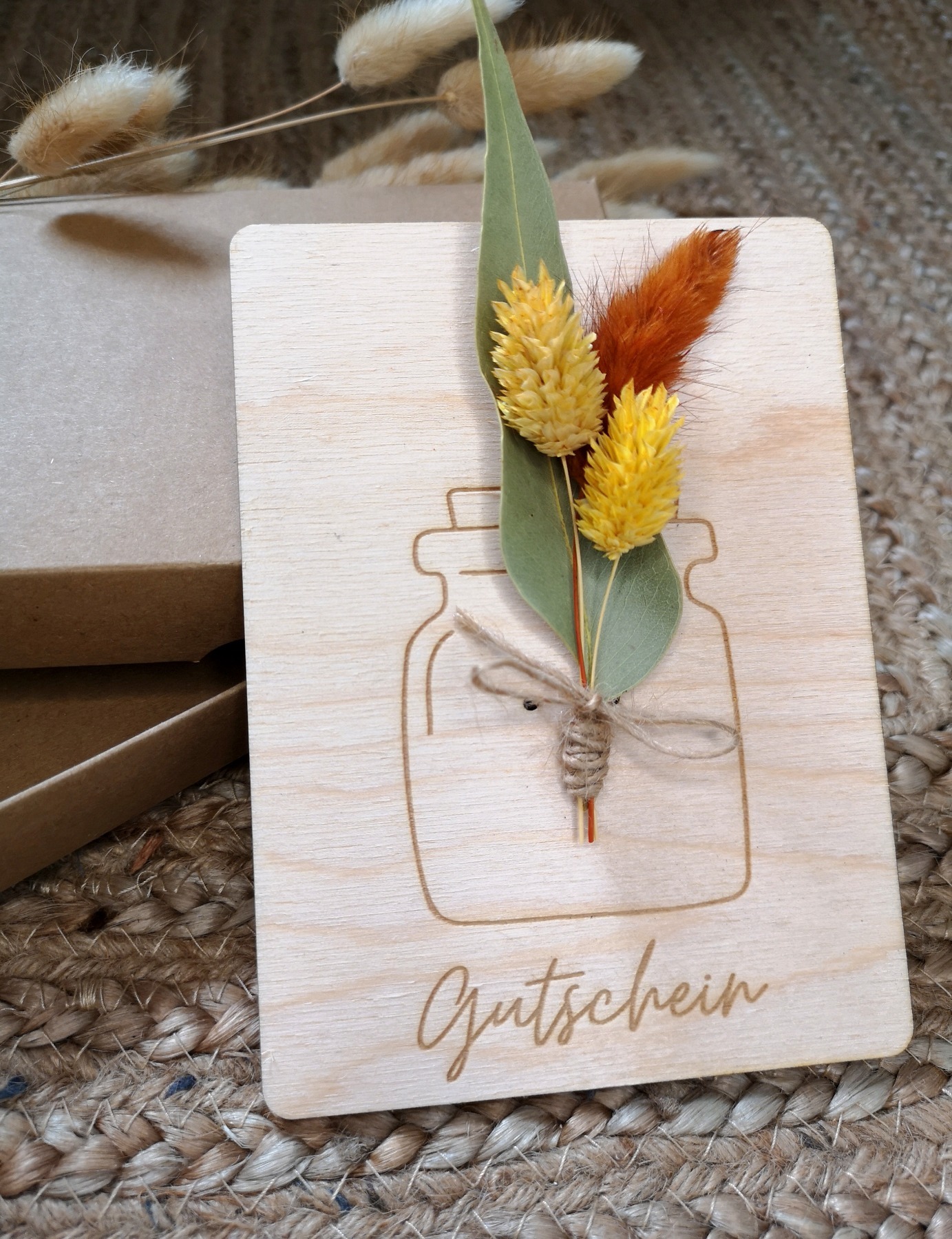 Holzkarte Trockenblume - Individuelle Gestaltung mit Geschenkbox 3