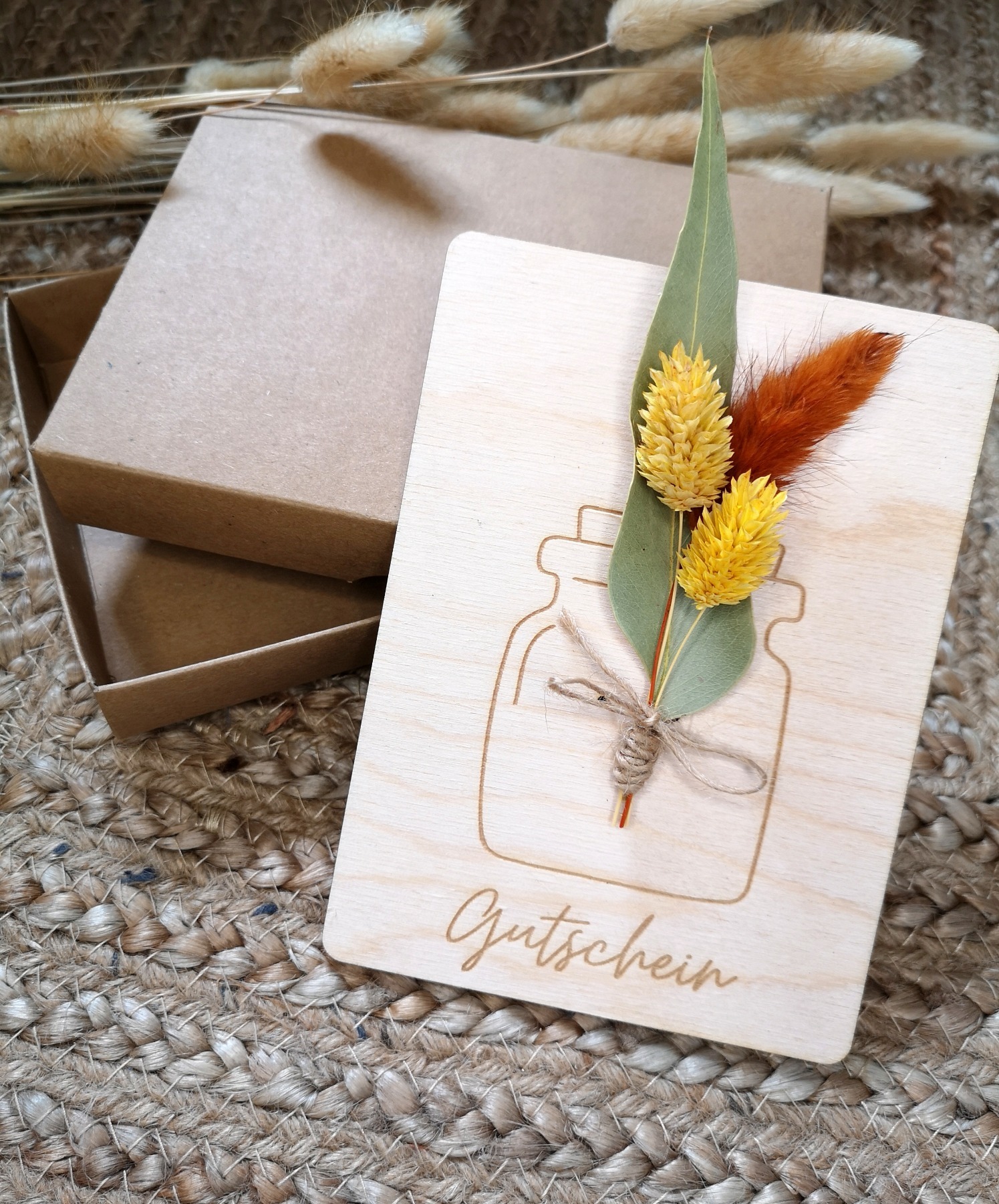Holzkarte Trockenblume - Individuelle Gestaltung mit Geschenkbox 7