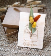 Holzkarte Trockenblume - Individuelle Gestaltung mit Geschenkbox