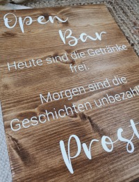 Holzschild Open Bar - freie Getränke 4