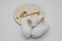 gestrickte Babyschuhe weiß mit Riemchen 9