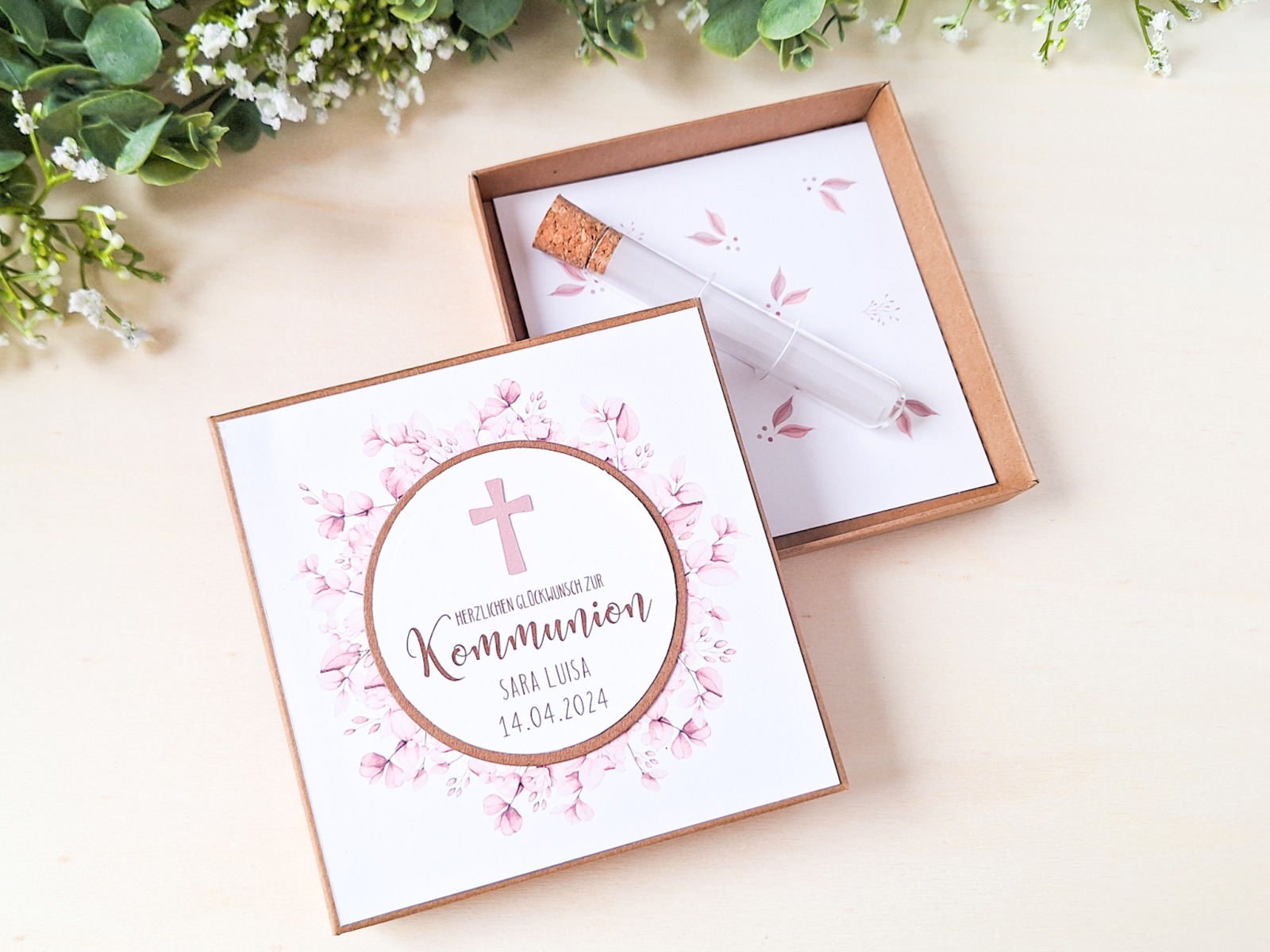 Geldgeschenk zur Erstkommunion, Geschenkverpackung mit Name personalisiert