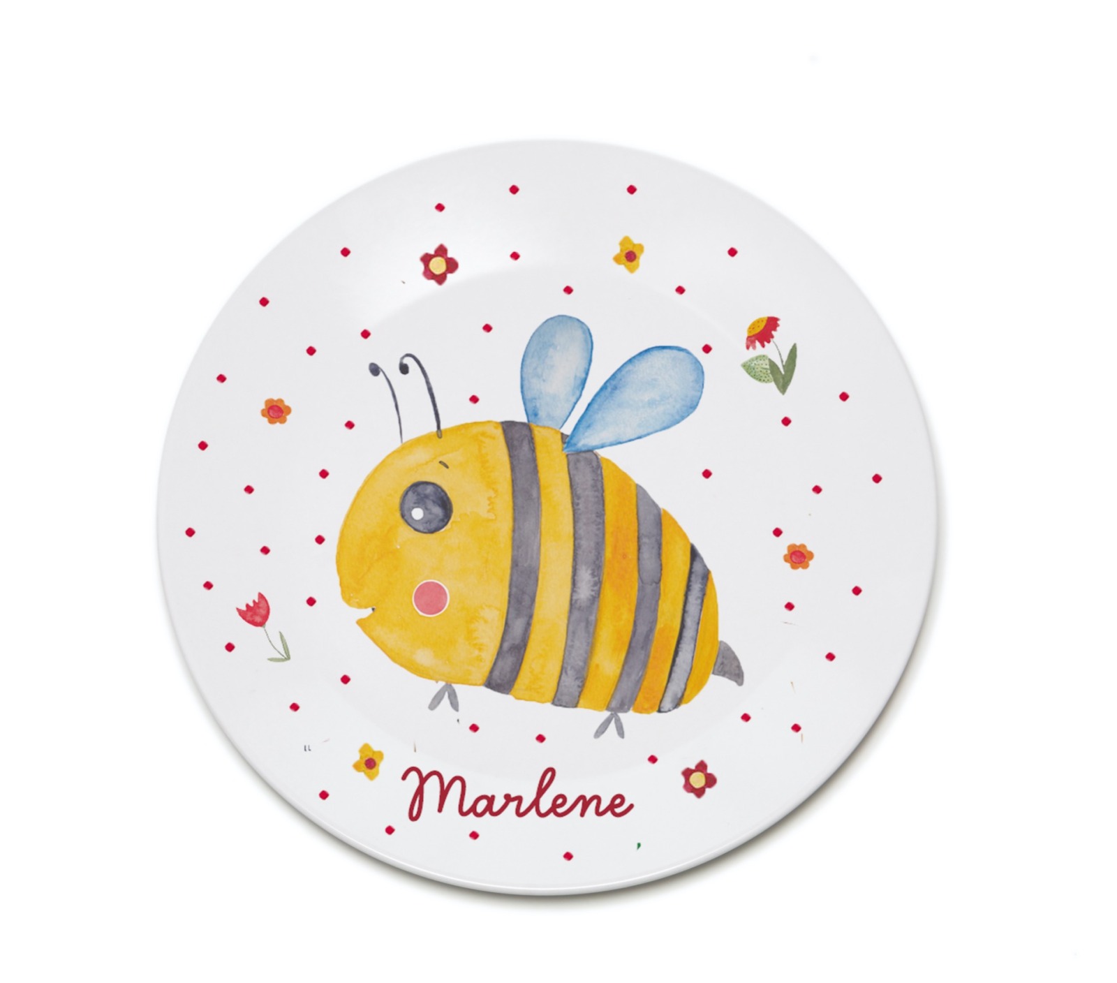 Kindergeschirr personalisiert, Kindergeschirr Biene mit Namen, Geschenk zur Geburt, Geschenk zur