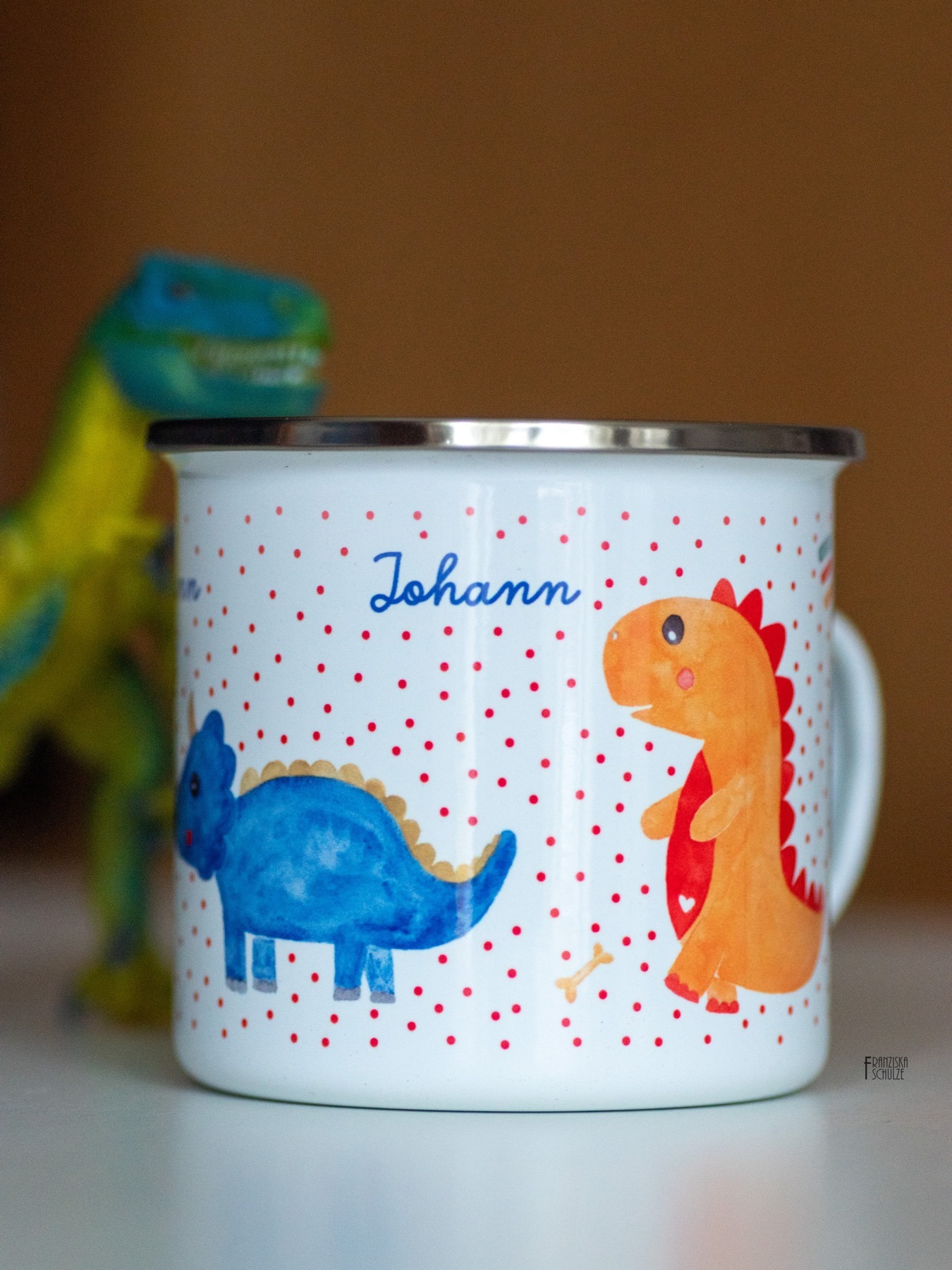 Emailletasse Dinosaurier Kindertasse mit Namen Keramiktasse Kinderbecher mit Namen 9