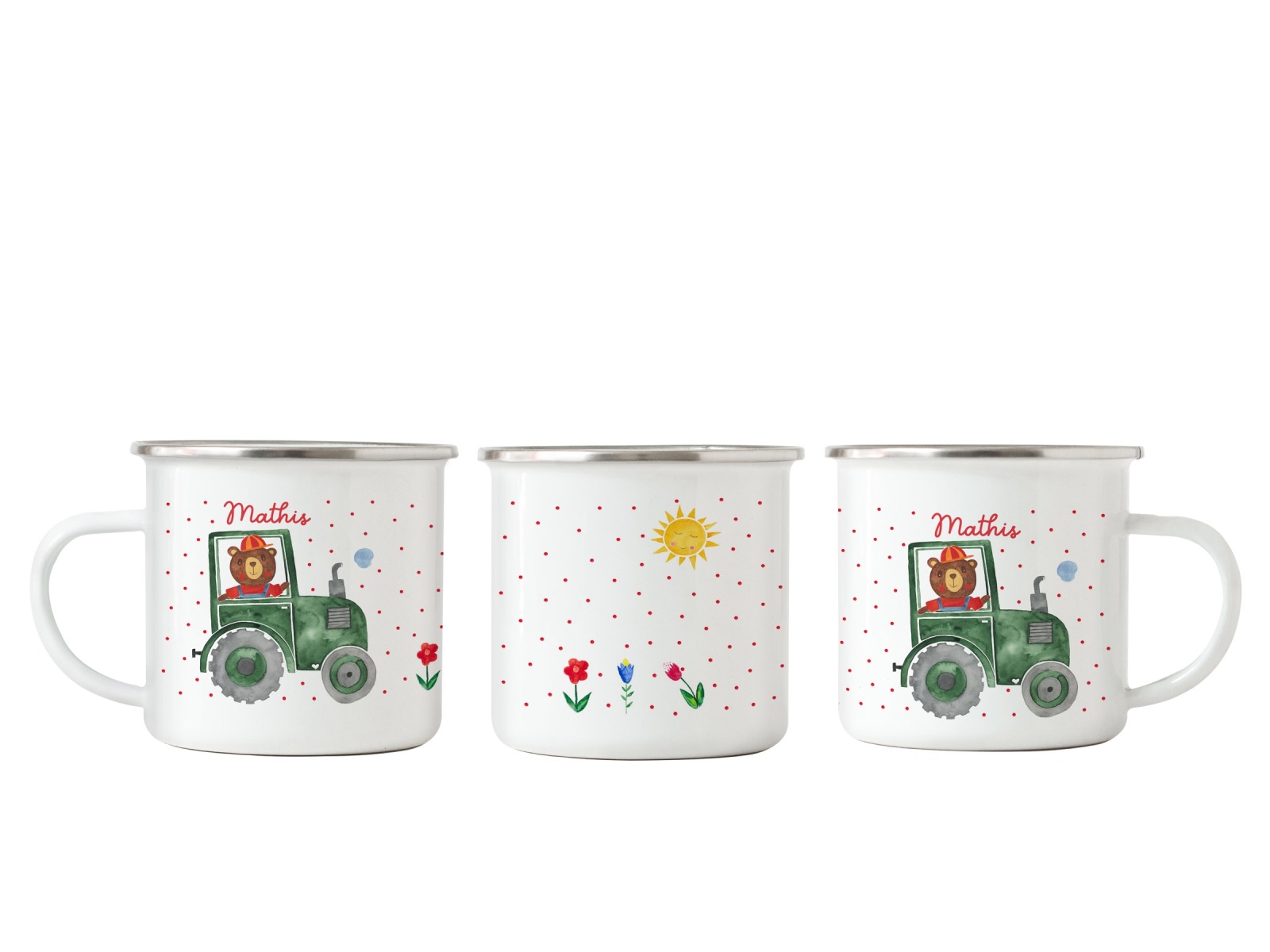Emailletasse Bär auf dem Traktor Kindertasse mit Namen Keramiktasse Kinderbecher mit Namen 5