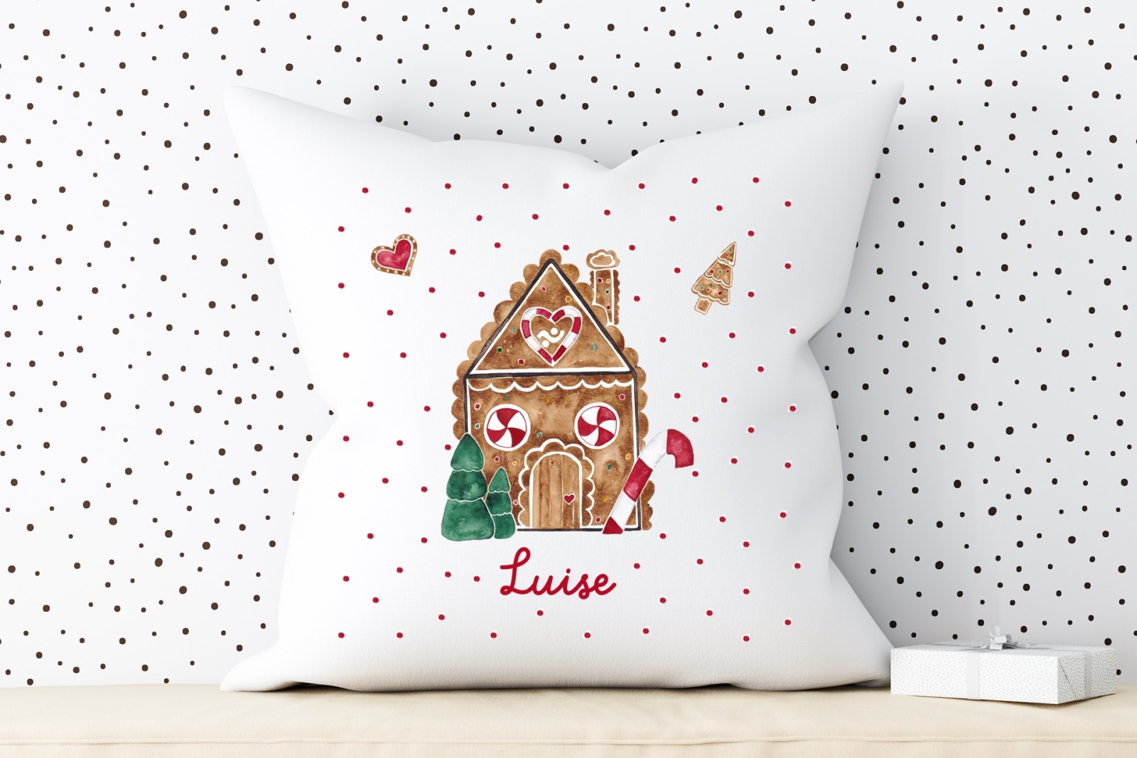 Weihnachtskissen mit Namen Lebkuchenhaus Kissen personalisiert Kissen40x 40 3