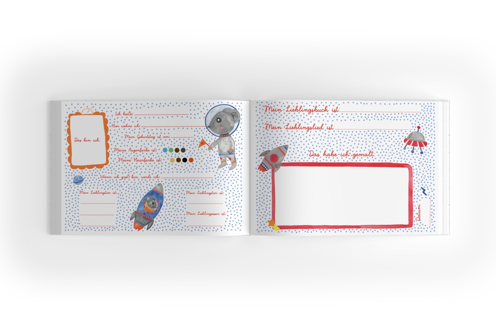 Freundebuch für Kindergarten Kinder Tiere im Weltall 5