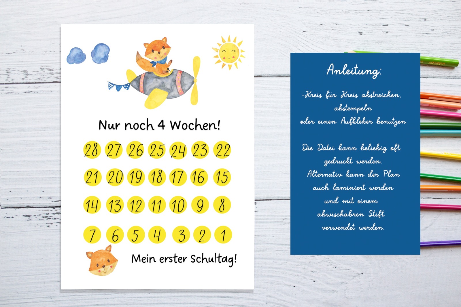 Countdown zur Einschulung Fuchs im Flugzeug - digitaler Download 4