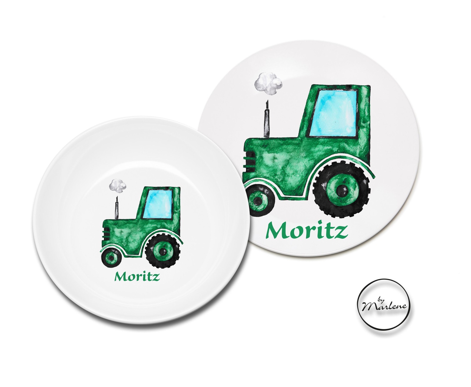 Kindergeschirr personalisiert Kindergeschirr Traktor mit Namen Geschenk zur Geburt Geschenk zur