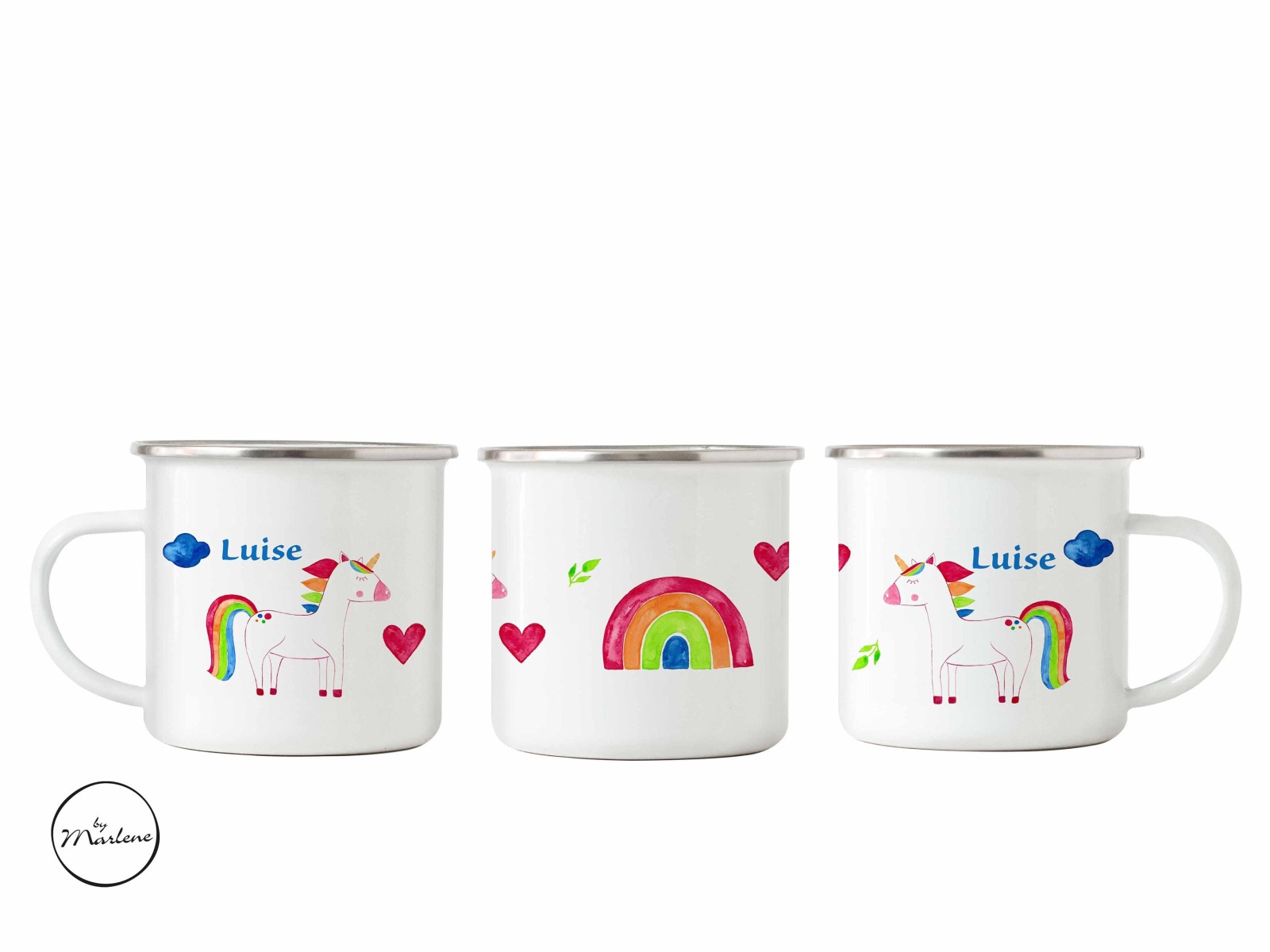 Emaille Tasse mit Namen Tasse für Kinder Keramiktasse Einhorn Namenstasse Kinder Geschenkidee