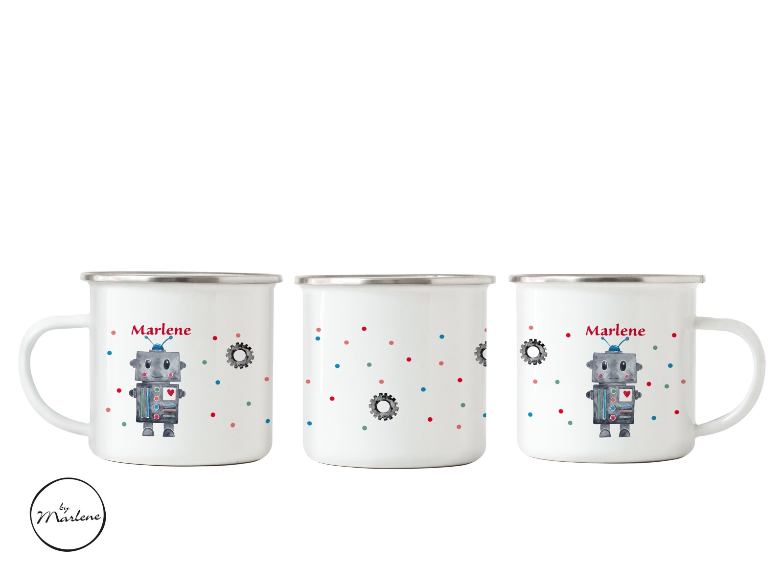 Emailletasse Tasse für Kinder Emaillebecher Roboter Kindertasse personalisiert 2