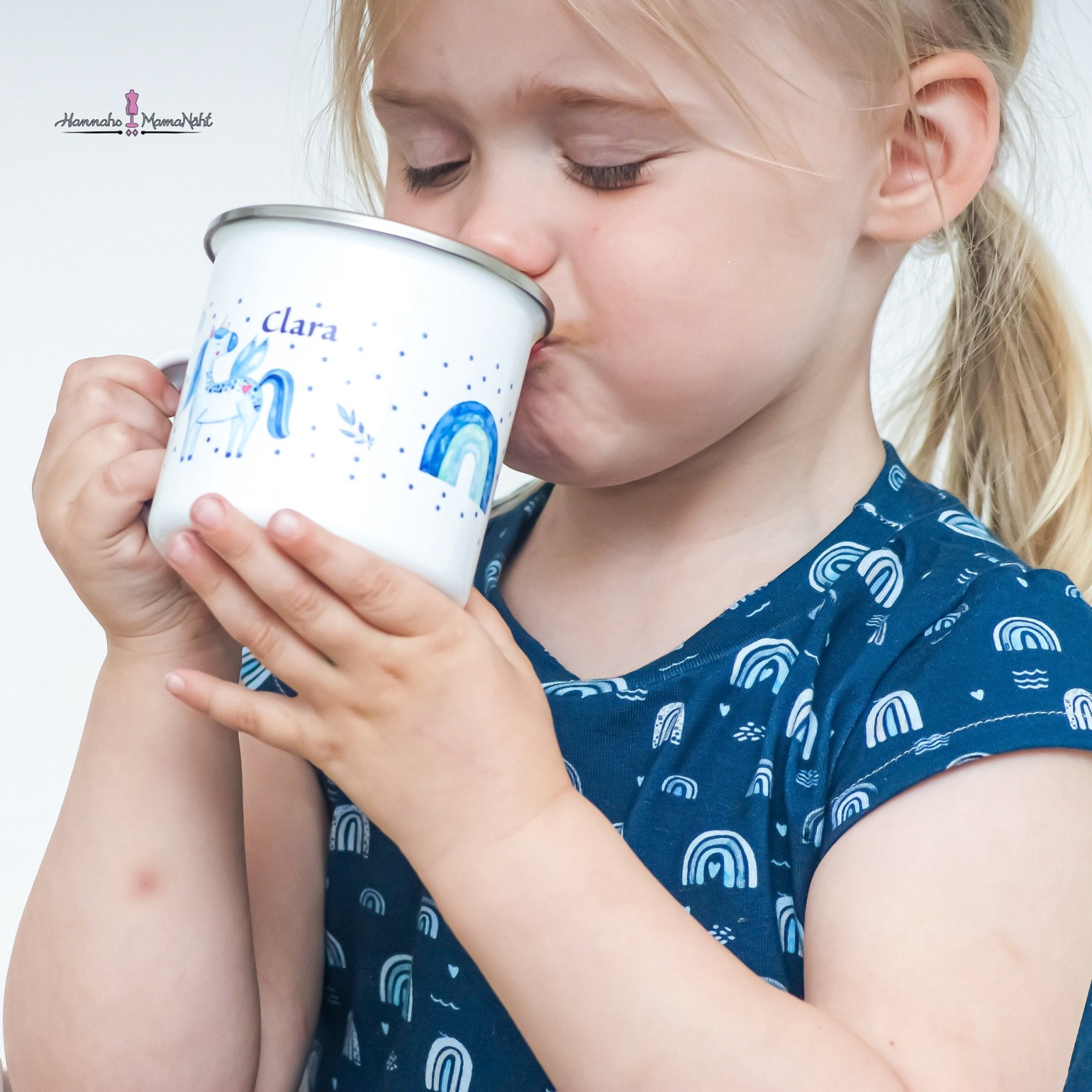 Emaille Tasse mit Namen Tasse für Kinder Keramiktasse Einhorn Trinkbecher Kinder personalisiert