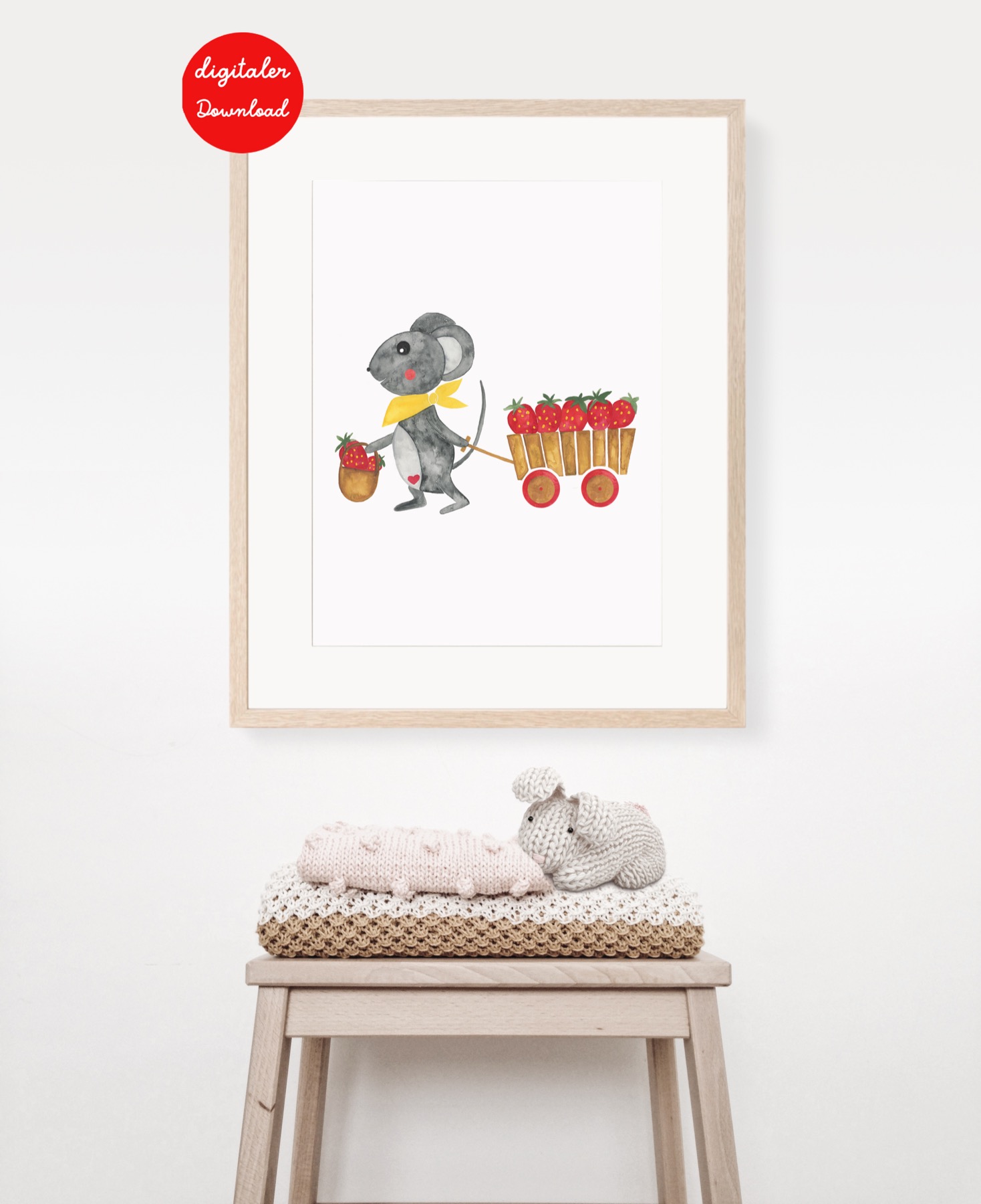 Poster Maus mit Erdbeeren - digitaler Download 3