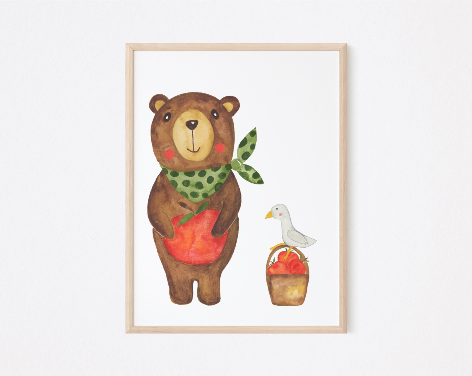 Kinderzimmer Poster Bär mit Apfel 2